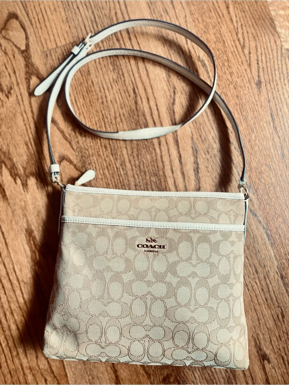 Coach Beige Signature Jacquard Crossbody Bag